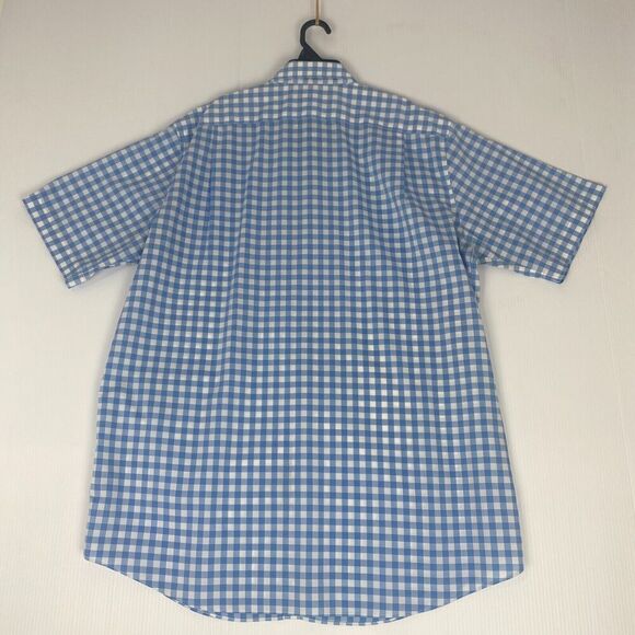 LL Bean Button Up Shirt Mens Size L Tall Blue Striped Short Sleeve 100% Cotton - Picture 15 of 16